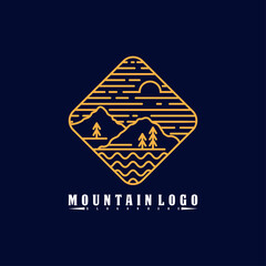 Mountain logo icon line vector illustration. Mountain logo landscape in trendi linear style