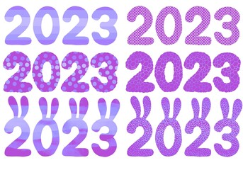 Set with 2023 rabbit numbers for new year gifts and stickers and notebooks and hobbies and holidays