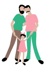 Raster graphics - LGBT family with two fathers and a little daughter isolated