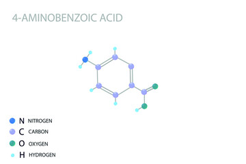 4-aminobenzoic acid molecular skeletal 3D chemical formula.	