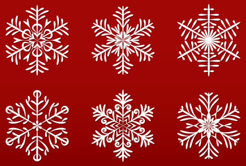 Fototapeta na wymiar Set vector snowflakes. Collection of snowflake winter decoration. Isolated on red background