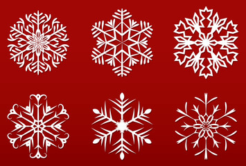 Obraz na płótnie Canvas Set vector snowflakes. Collection of snowflake winter decoration. Isolated on red background