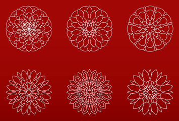 vector mandala decoration ornament flower motif ethnic oriental line style icon set
