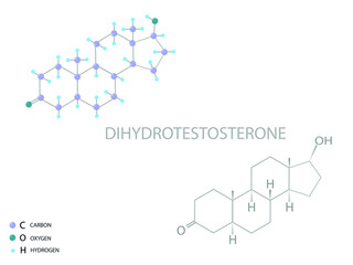 Dihydrotestosterone molecular skeletal 3D chemical formula.	