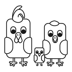 Obraz premium Line art black and white chicken family