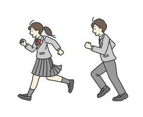 走っている男子学生と女子学生のイラスト