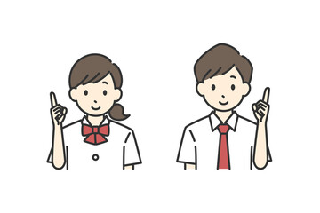 Obraz na płótnie Canvas 人差し指を立てている男子学生と女子学生のイラスト（夏服）