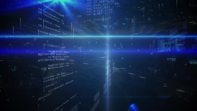 Animation of data processing over road traffic in fast pace in city