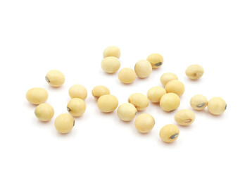 pile of dried soybeans close-up, isolated on white background. 