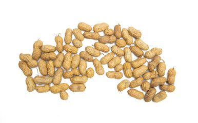 Unpeeled peanuts close up isolated on white background