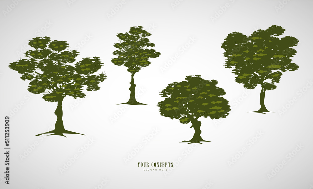 Poster green tree silhouettes on white background