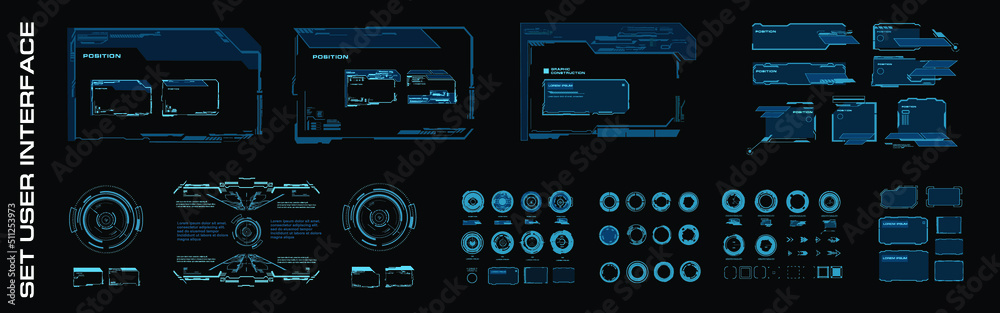 Fototapete HUD interface. Futuristic virtual user interface with frames, callouts and dialog boxes. PC with digital interface for communication or video games with HUD elements. Interface HUD