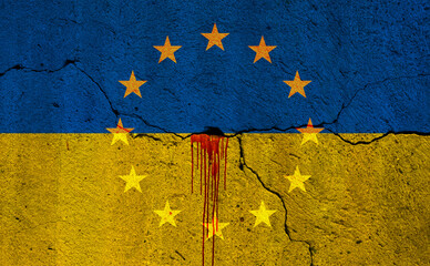 flag of ukraine and the stars of the european union on it. membership concept