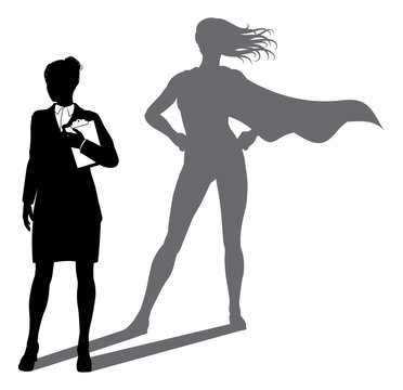 Superhero Business Woman With Super Hero Shadow