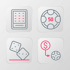 Set line Casino chips exchange, Game dice, and Lottery ticket icon. Vector