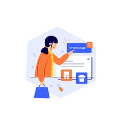 woman checkout or online shopping from marketplace concept