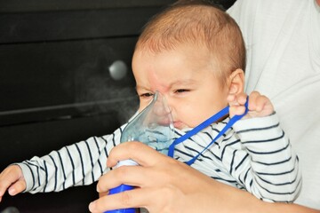 Inhalation Procedure With Baby - obrazy, fototapety, plakaty