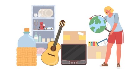 Garage sale stuff flea market vector illustration
