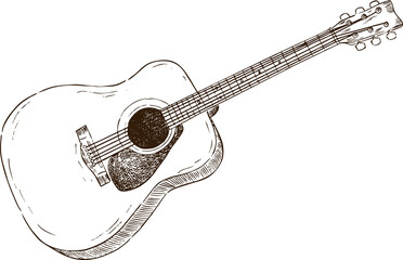 Illustration sketch acoustic guitar in black and white style. Vector illustration - obrazy, fototapety, plakaty