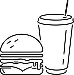 Vector icon of street fast food; The editable illustration of burger with drink
