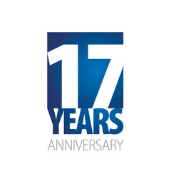 Fototapeta premium 17 Years Anniversary negative space numbers blue white logo icon banner