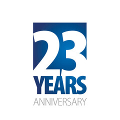 23 Years Anniversary negative space numbers blue white logo icon banner