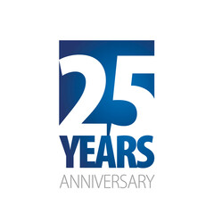 25 Years Anniversary negative space numbers blue white logo icon banner