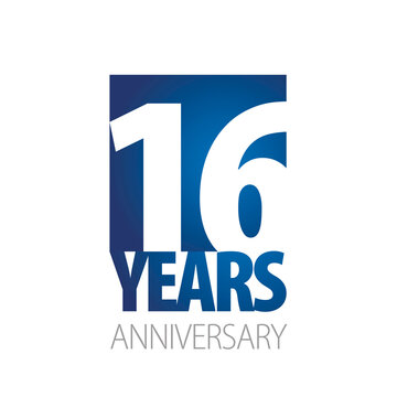 16 Years Anniversary negative space numbers blue white logo icon banner