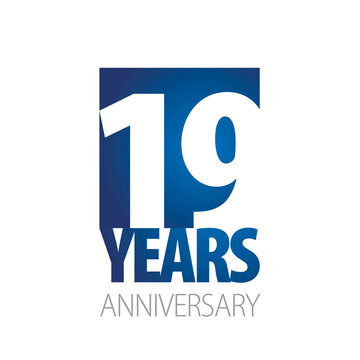 19 Years Anniversary negative space numbers blue white logo icon banner