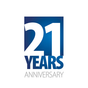 21 Years Anniversary negative space numbers blue white logo icon banner