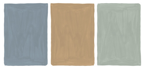 Abstract background set in muted blue, brown, sage green colors. Hand painted textured gouache templates