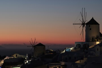 View of the Oia, the most stunning  village of Santorini and an amazing sunset