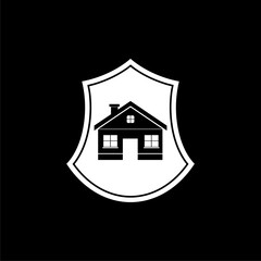 House and shield logo isolated on dark background