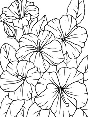Coloring hibiscus, plant. Flower outline. Raster, page outline of cartoon. 