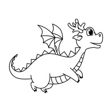 Cute dragon cartoon coloring page illustration vector. For kids coloring book.