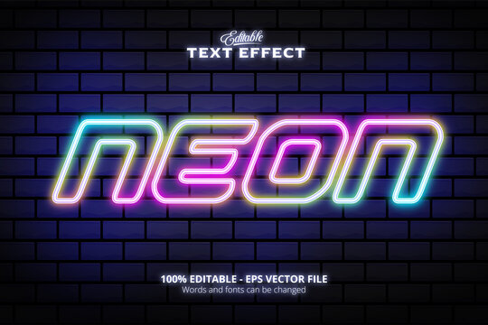 Editable text effect, wall texture and colorful background, Neon text, neon style