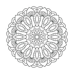 Floral outline circular mandala pattern with Arabic ethnic style Indian black and white line art design. Mandala tattoo 