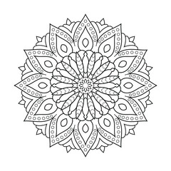 Floral outline circular mandala pattern with Arabic ethnic style Indian black and white line art design. Mandala tattoo 
