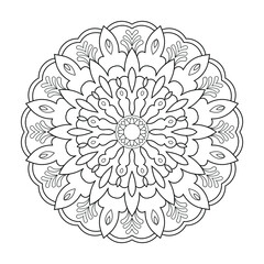 Floral outline circular mandala pattern with Arabic ethnic style Indian black and white line art design. Mandala tattoo 