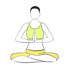 Yoga pose one line drawing on white isolated background. Asana vector illustration
