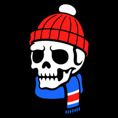 CUTE SKULL IN HAT AND SCARF COLOR BLACK BACKGROUND