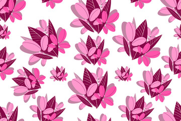 Fototapeta na wymiar floral pattern, pink tropical leaves, print for textiles and paper, bushes with twigs