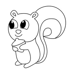 Cute squirrel cartoon coloring page illustration vector. For kids coloring book.