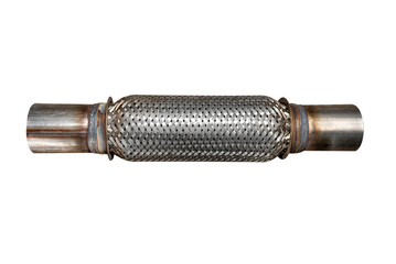 Fototapeta premium Metal exhaust flexible fitting, isolated on a white background with a clipping path.