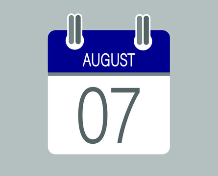 Day 7 august. Blue calendar for days of the month in august. Calendar page template.