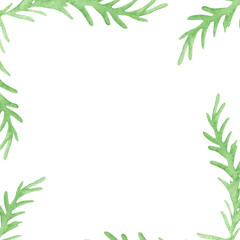 Watercolor compositions with twigs on a white background. Wreath, frame, border. Postcard, poster, banner with space for text