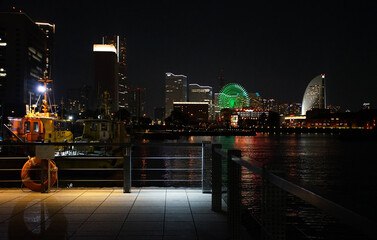 port city skyline at night