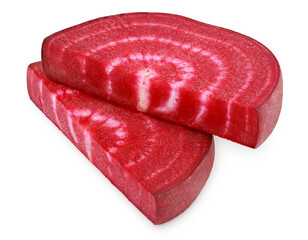 sliced beetroot isolated on white background. clipping path