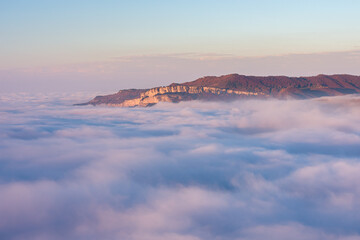Beautiful sea of clouds in the morning sunrise.