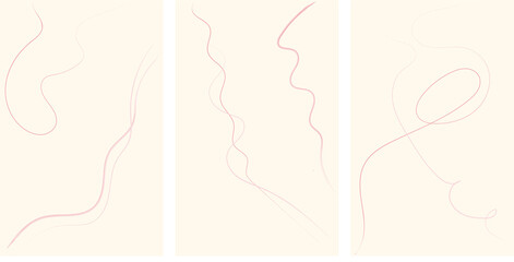 Minimal Line art Fluid shapes abstract contemporary vector illustration set with pink 